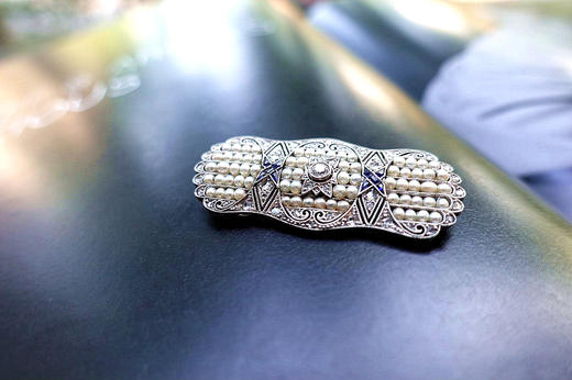 古董野生珍珠蕾丝工艺胸针 商品图2