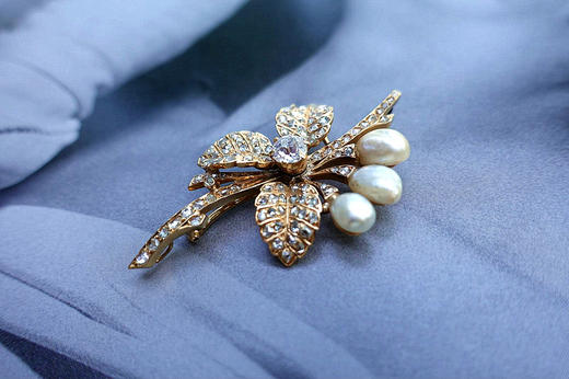 古董野生珍珠钻石胸针 商品图0