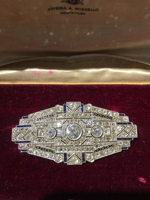 古董原盒蓝宝石配钻胸针 商品图0