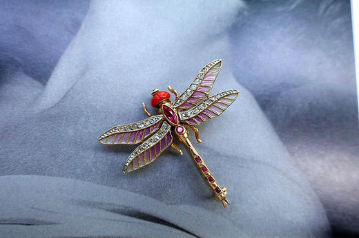 古董透烧珐琅蜻蜓胸针 商品图3