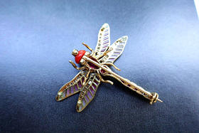 古董透烧珐琅蜻蜓胸针