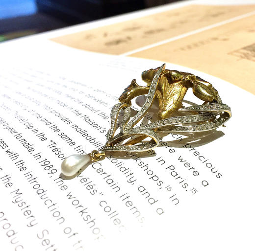 古董野生珍珠鸢尾花造型胸针 商品图2