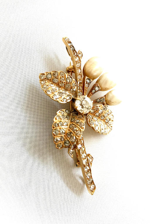 古董野生珍珠钻石胸针 商品图2