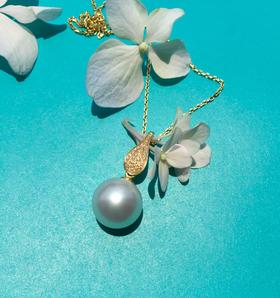 13-14mm南洋白透粉珍珠钻镶吊坠（已售，同款可定制）