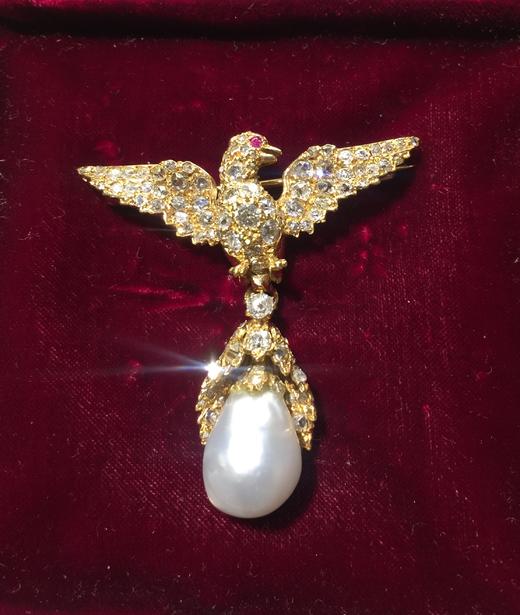 超大野生珍珠古董老鹰胸针 商品图0