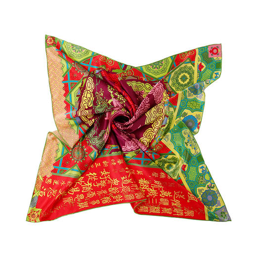 SAINTJOY/上久楷 女式真丝方巾 红色绸都风情 FJ14023 商品图2