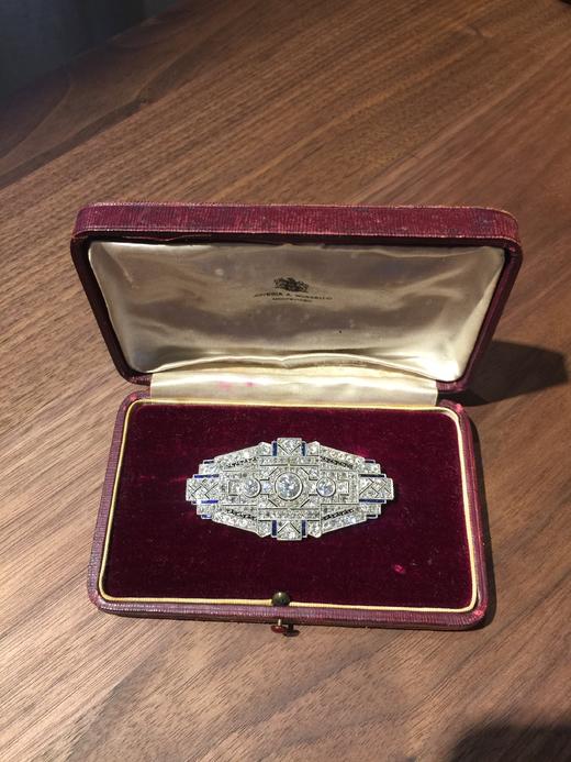 古董原盒蓝宝石配钻胸针 商品图1