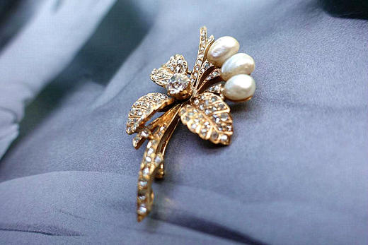 古董野生珍珠钻石胸针 商品图3
