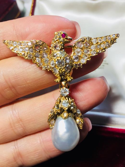 超大野生珍珠古董老鹰胸针 商品图1