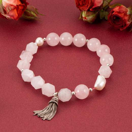 天然粉水晶  爱情之石  银流苏 唐八棱珍珠手串 醍醐 商品图4