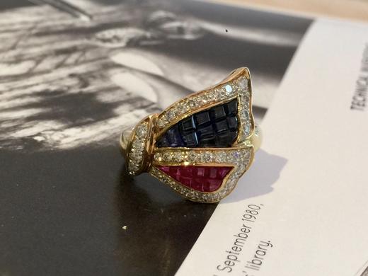 无边镶嵌工艺红蓝宝石蝴蝶戒指（已售勿念） 商品图0