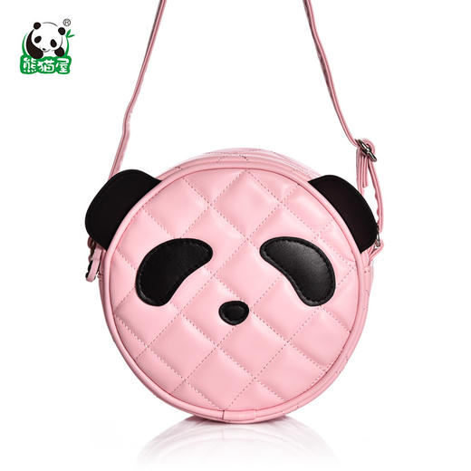 熊猫屋pandahouse儿童粉色pu圆形熊猫头小挎包女孩