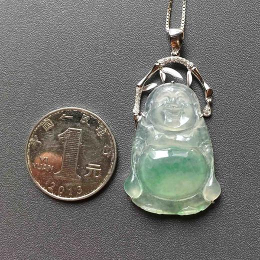 冰种阳绿俏色翡翠站佛18k白金钻石镶嵌 商品图3