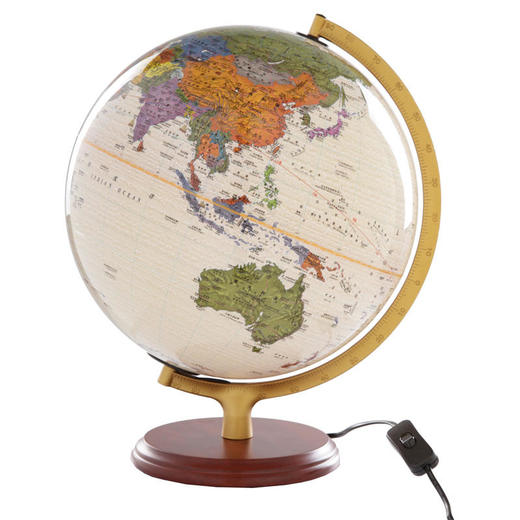 博目地球仪，25cm政区中、英文仿古灯光地球仪木座合金架 商品图0