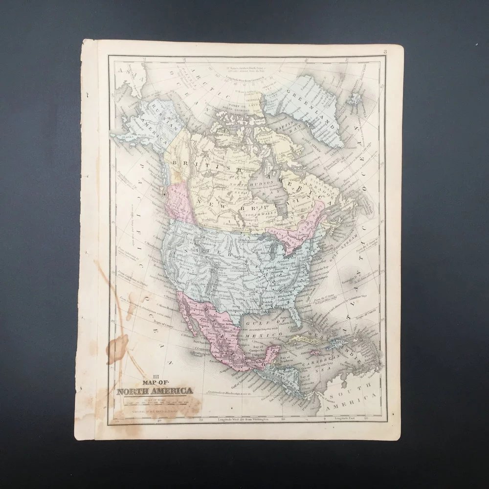 约1860年北美洲老地图可展开双面