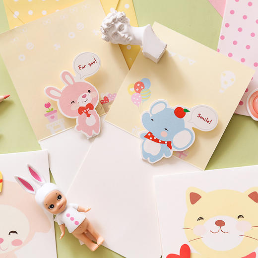 少女手帐术创意卡通可爱动物立体贺卡生日祝福节日祝福留言小卡片
