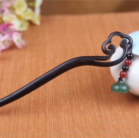 特价烟雨寻凤簪古典手工黑檀木岫玉古风步摇发簪唐织绾