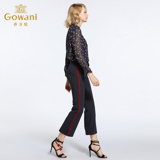 乔万尼春装女上衣时尚气质直筒立领小碎花长袖雪纺衬衫EB3C213 商品图2