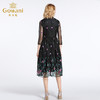 乔万尼春装女修身高腰气质绣花网纱七分袖连衣裙EB3E219 商品缩略图3