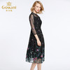 乔万尼春装女修身高腰气质绣花网纱七分袖连衣裙EB3E219 商品缩略图2