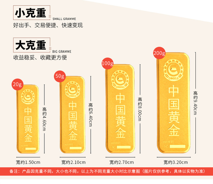 中国黄金au9999金砖50g薄片投资金条金砖