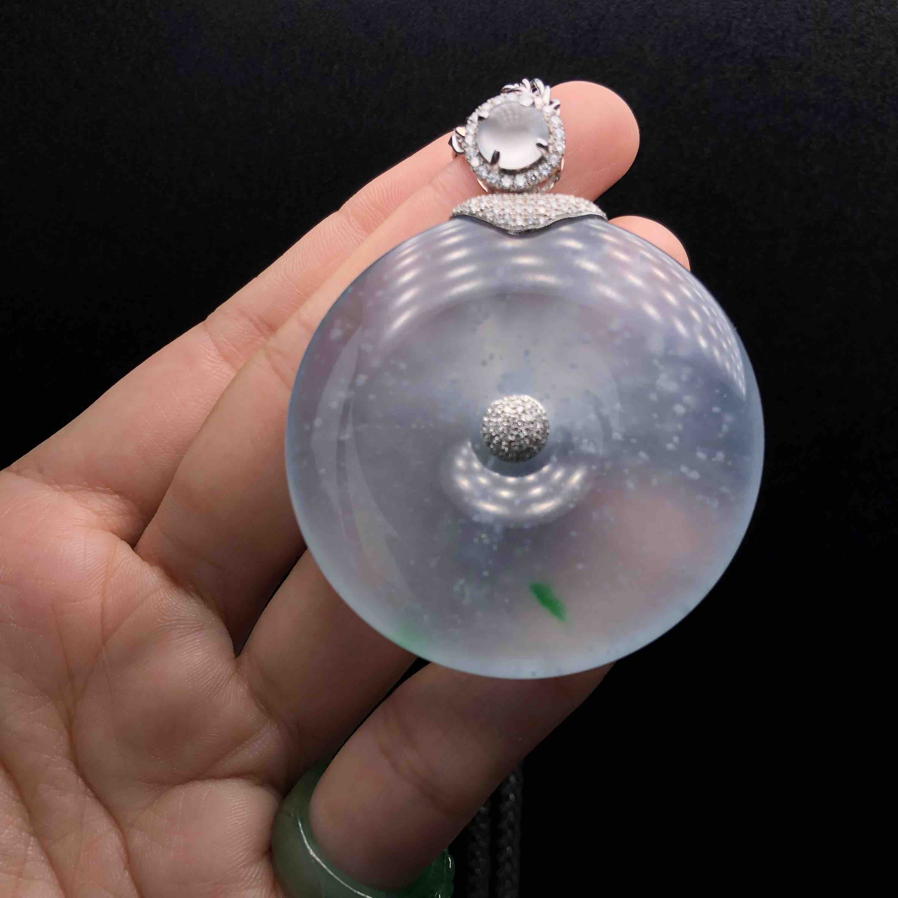 木那紫厚装平安扣挂件收藏级天然翡翠镶嵌18k白金玻璃种翡翠和钻石