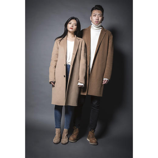 BLEND by purée #HOMME-1 羊毛绒混纺男女同款简约单排扣落肩大衣 商品图1