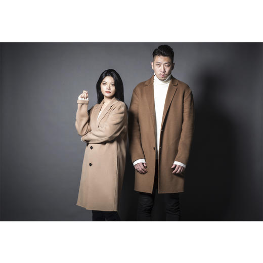 BLEND by purée #HOMME-1 羊毛绒混纺男女同款简约单排扣落肩大衣 商品图3