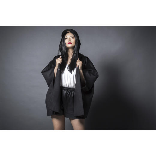 BLEND by purée #0229 羊毛绒混纺个性连帽斗篷 商品图6