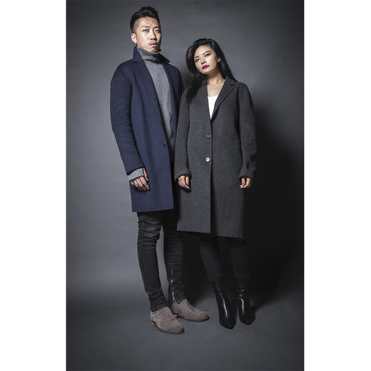 BLEND by purée #HOMME-1 羊毛绒混纺男女同款简约单排扣落肩大衣 商品图9