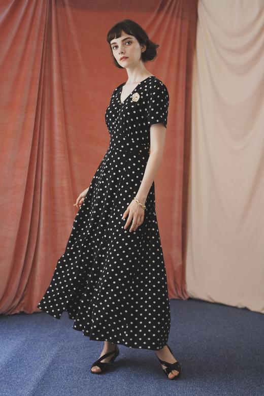 托斯卡纳系列bramasole真丝黑白波点连衣裙