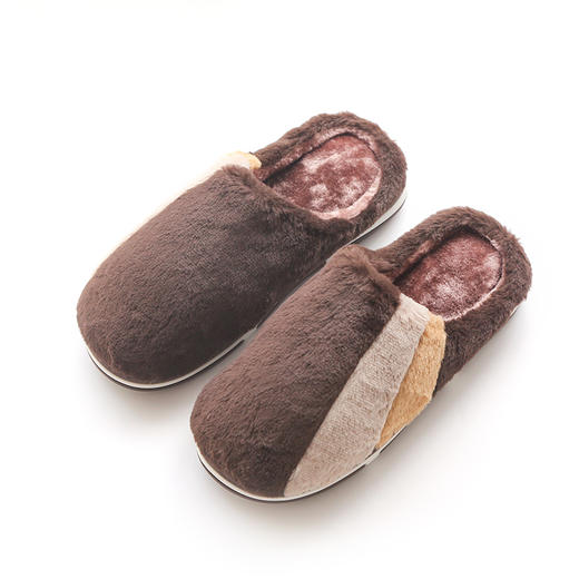 简约拼色棉拖鞋拼色条纹棉拖鞋女冬季情侣防滑保暖家居毛拖鞋