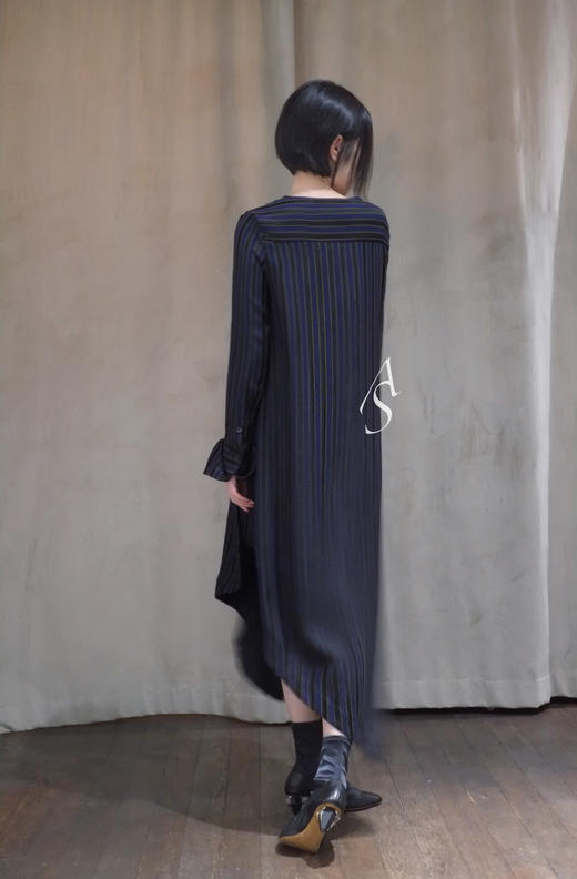 Palmer Harding  深蓝色条纹系带不对称衬衫裙 商品图2