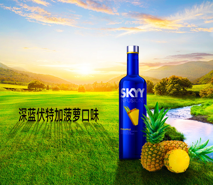 skyy深蓝伏特加vodka750ml菠萝口味美国原装进口伏特加