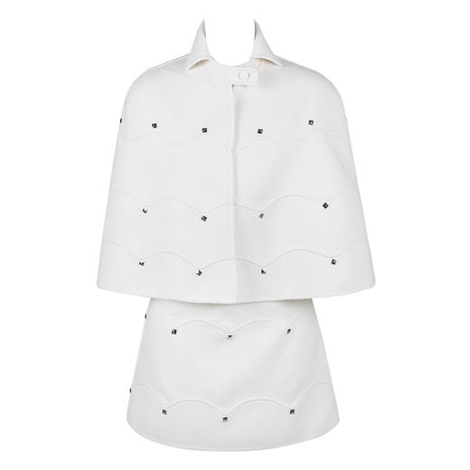 余潇潇秋冬新款铆钉羊毛双面呢斗篷披肩外套女白色半身裙两件套女 商品图2