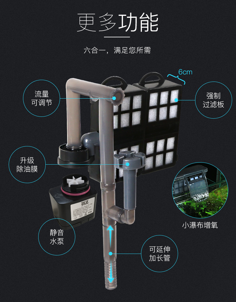 瀑布过滤器三合一潜水泵外置循环鱼缸过滤器小型静音抽水泵氧气泵