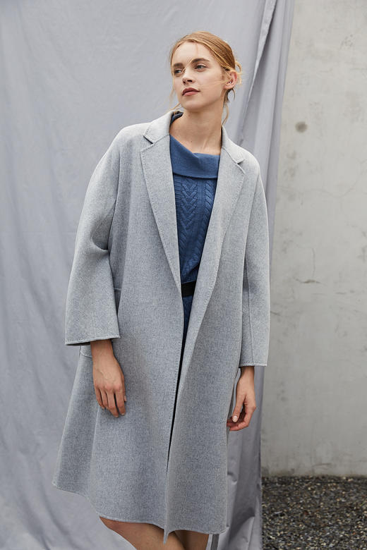 sandriver 秋冬 女装插肩袖长款羊绒呢大衣  SJF18W784A 商品图1