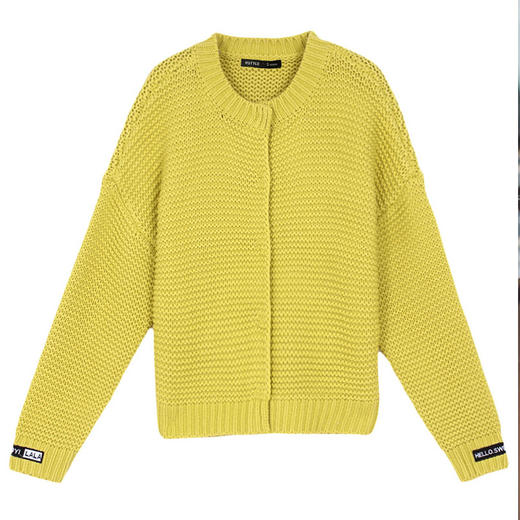 韩都衣舍2018秋装新款女装上衣韩版宽松黄色毛衣开衫女潮NP6853琮 商品图4