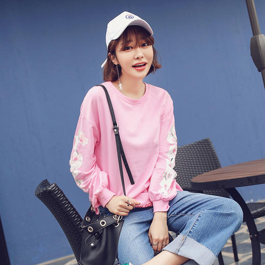 韩都衣舍2018秋装新款女装韩版宽松小心机袖部印花t恤女nn7183琮