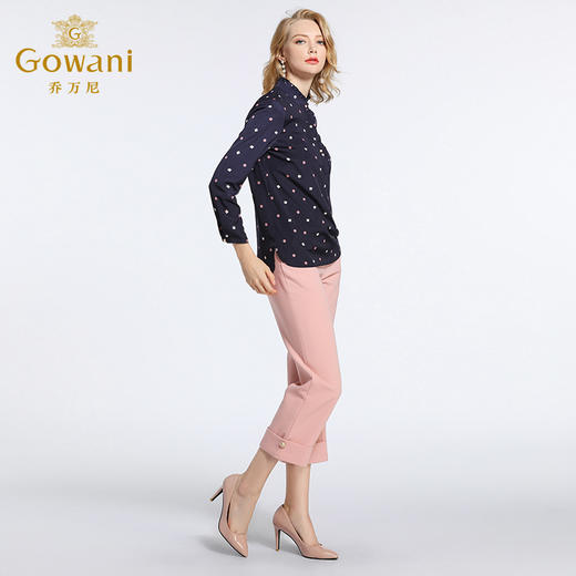 乔万尼衬衫女长袖春装小立领波点直筒通勤雪纺上衣EB3C208 商品图2