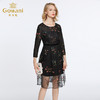 乔万尼春季女衣修身高腰绣花小个子气质长袖连衣裙EB3E227 商品缩略图1