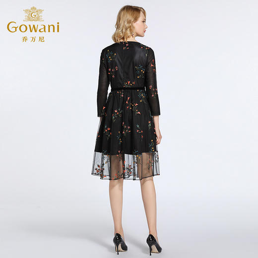 乔万尼春季女衣修身高腰绣花小个子气质长袖连衣裙EB3E227 商品图3