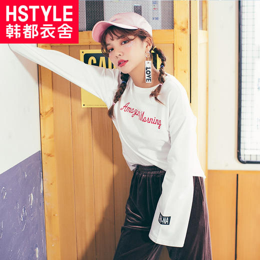 韩都衣舍2018秋装新款女装韩版宽松chic心机印花显瘦T恤NP7158冉 商品图1