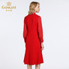 乔万尼春装女春季半高v领修身红色典雅喜宴长袖连衣裙EB3E236 商品缩略图3