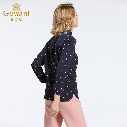 乔万尼衬衫女长袖春装小立领波点直筒通勤雪纺上衣EB3C208 商品图3