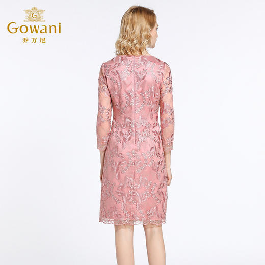 乔万尼春装女蕾丝气质修身绣花红装七分袖连衣裙EB3E230 商品图3