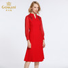 乔万尼春装女春季半高v领修身红色典雅喜宴长袖连衣裙EB3E236 商品缩略图1