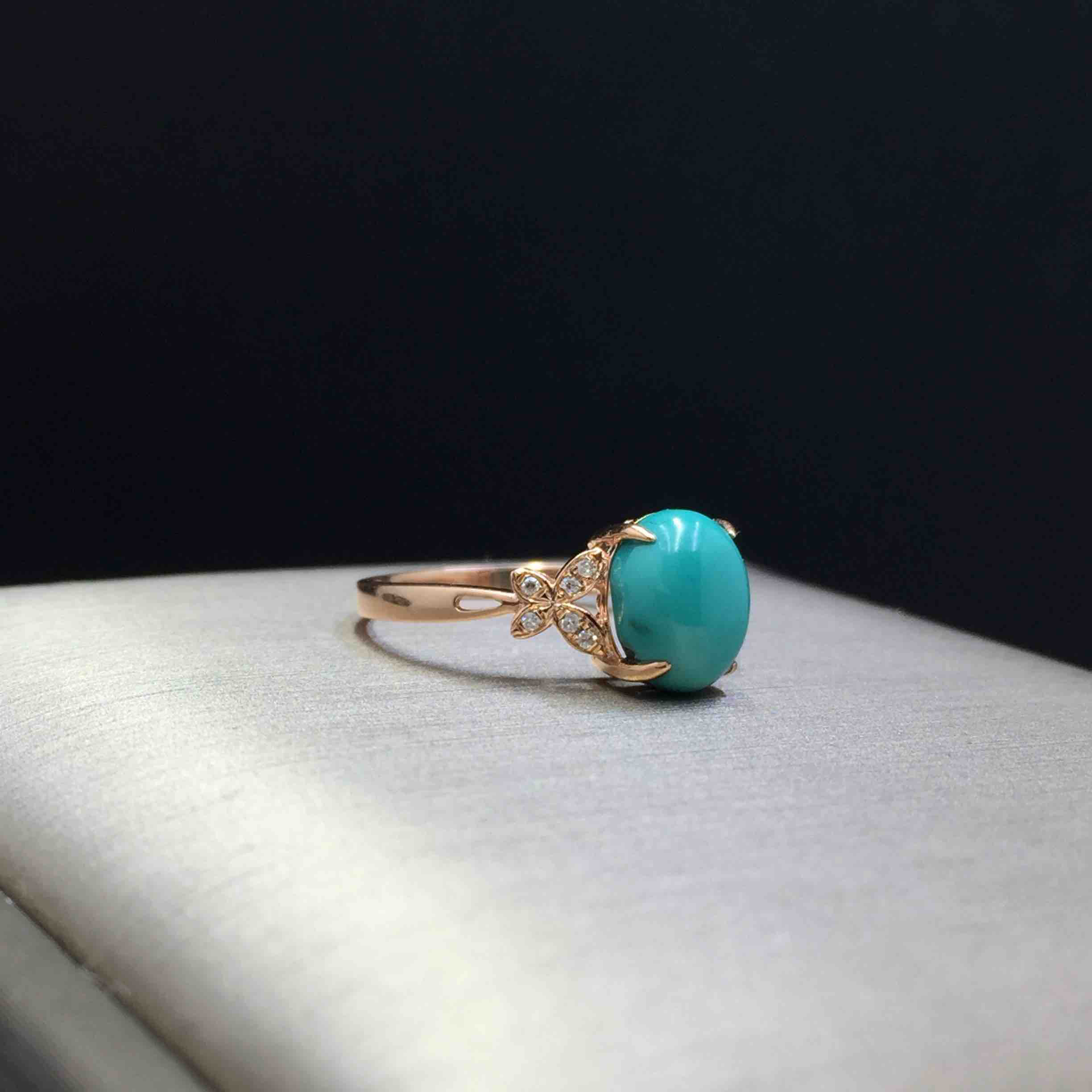 9k金镶嵌矿绿松石戒指南非真钻尺寸大小如图爪镶简易大方戒圈蝴蝶造型