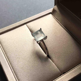 高冰种飘花方形祖母绿切割翡翠戒指18k白金镶嵌