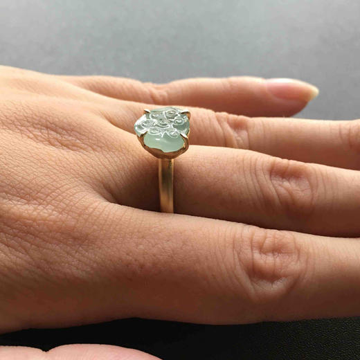 高冰种翡翠莲蓬戒指18k黄金镶嵌 商品图8